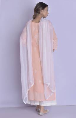 PEACH CHIKAN kurta PALAZZO dupatta set 3