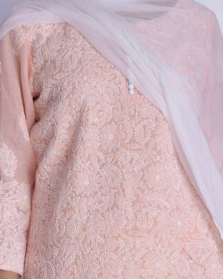 PEACH CHIKAN kurta PALAZZO dupatta set 4