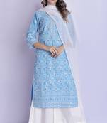 Blue chikan kurta palazzo dupatta set