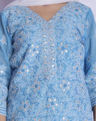 Blue chikan kurta palazzo dupatta set 4