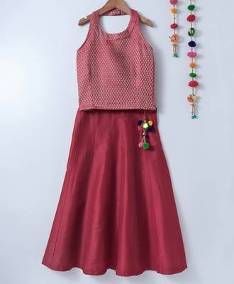 red plain art silk kids lehenga choli 1