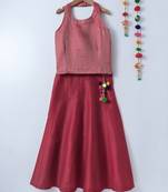 red plain art silk kids lehenga choli