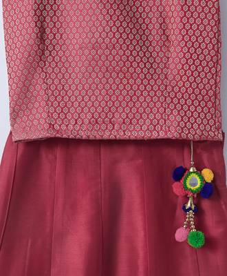 red plain art silk kids lehenga choli 4