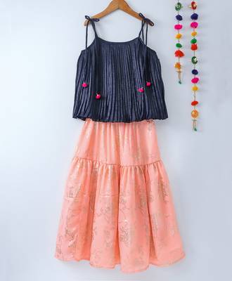 pink printed polyester kids lehenga choli 1