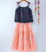 pink printed polyester kids lehenga choli