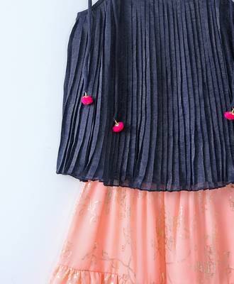 pink printed polyester kids lehenga choli 4