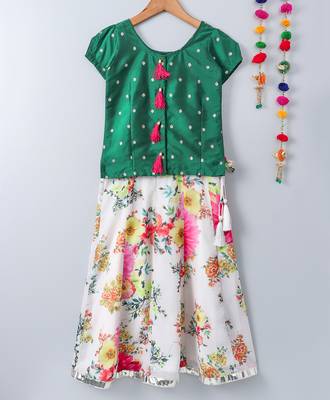 white printed georgette kids lehenga choli 1