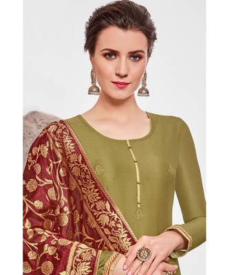 green embroidered chanderi unstitched salwar with dupatta 2