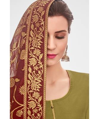 green embroidered chanderi unstitched salwar with dupatta 3