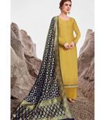 Yellow embroidered chanderi unstitched salwar with dupatta