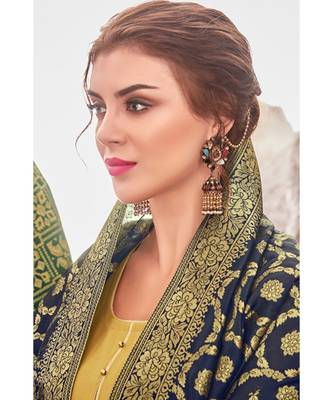 Yellow embroidered chanderi unstitched salwar with dupatta 2
