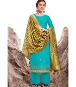 Blue embroidered chanderi unstitched salwar with dupatta