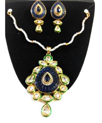 Blue Royal Kundan Work Pendant With  Sapphire 1