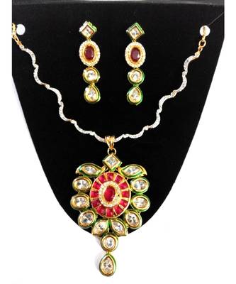 Maroon Traditional Royal Look Kundan Ruby Pendant 1