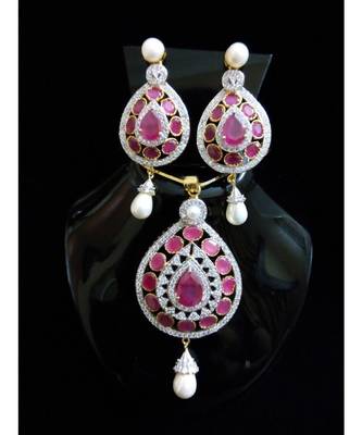 Red Ruby Diamond Designer  Classy Pendant Set 1