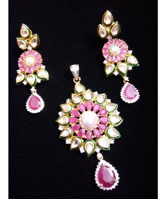 Red Ruby Diamond Kundan Stylish Fusion Pendant Set 1