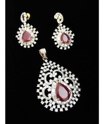 Ruby Diamond Stylish Latest Fashion Pendant Set 1