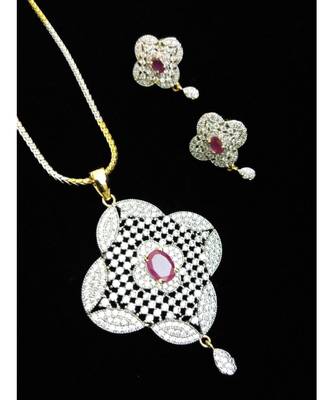 Red Ruby Beautiful Flower Design Cute Pendant Set 1
