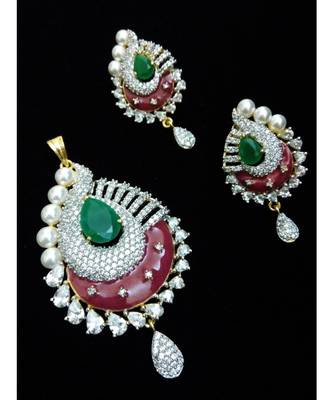 Smart Look Diamond Pearl Emerald Classy All In One Fusion Pendant Set 1