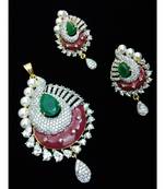 Smart Look Diamond Pearl Emerald Classy All In One Fusion Pendant Set