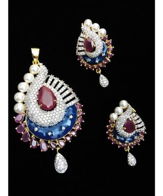 Smart Look Diamond Pearl Emerald Classy All In One Fusion Pendant Set 1