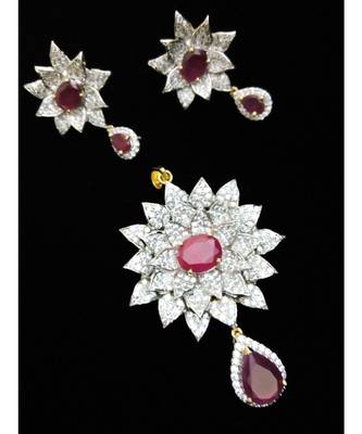 Red Ruby Cute Flower Design Beautiful Pendant Set 1