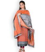Orange printed silk unstitched salwar with dupatta