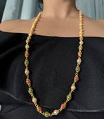 Multi-Color With White Pearl Necklace Gold Plated Alloy Single Layer Long Chain Mangalsutra For Girls
