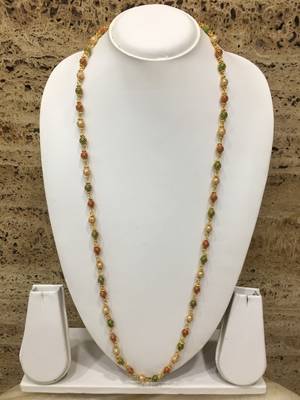 Multi-Color With White Pearl Necklace Gold Plated Alloy Single Layer Long Chain Mangalsutra For Girls 2