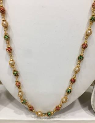 Multi-Color With White Pearl Necklace Gold Plated Alloy Single Layer Long Chain Mangalsutra For Girls 3