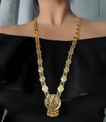 Gold Plated Alloy Round Lakshmi Pendant Necklace Golden Laxmi  Single Line Layer Long Chain Mangalsutra