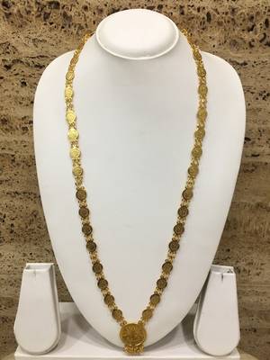 Gold Plated Alloy Round Lakshmi Pendant Necklace Golden Laxmi  Single Line Layer Long Chain Mangalsutra 2