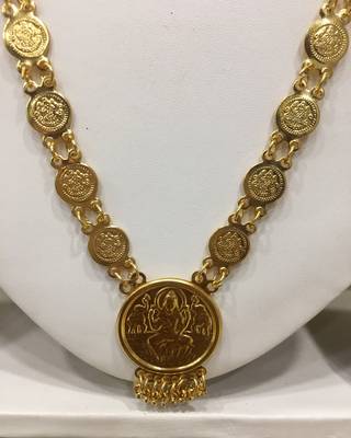 Gold Plated Alloy Round Lakshmi Pendant Necklace Golden Laxmi  Single Line Layer Long Chain Mangalsutra 3