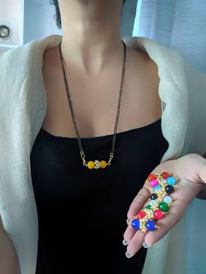 Multicolor Bead Pendant Navratri 9 Colour Changeable Locket Black Double Layer Long Mangalsutra 1