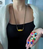 Multicolor Bead Pendant Navratri 9 Colour Changeable Locket Black Double Layer Long Mangalsutra