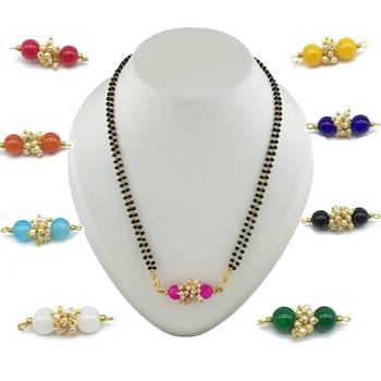 Multicolor Bead Pendant Navratri 9 Colour Changeable Locket Black Double Layer Long Mangalsutra 2