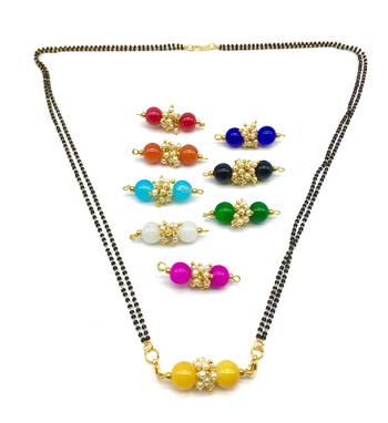 Multicolor Bead Pendant Navratri 9 Colour Changeable Locket Black Double Layer Long Mangalsutra 3