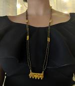 Gold Plated 5 Lakshmi Coin Vati Pendant Mangalsutra Black Beads Double Line Layer Long Chain