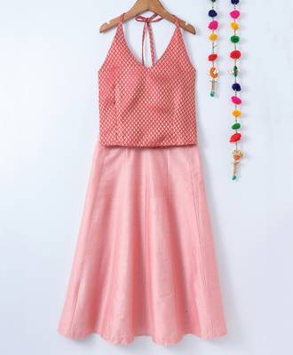 peach plain art silk kids lehenga choli 1