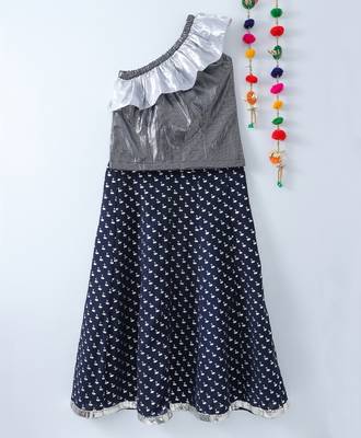 blue printed crepe kids lehenga choli 4