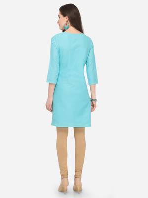 Sky Blue Cotton Schiffli Stitched Kurti 2
