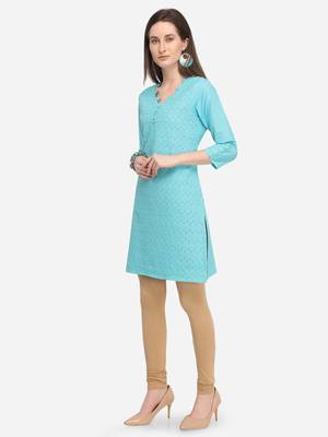 Sky Blue Cotton Schiffli Stitched Kurti 3