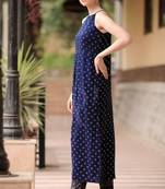 Navy Blue & Golden Strappy Golden Kurta With Straight Pants