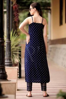 Navy Blue & Golden Strappy Golden Kurta With Straight Pants 2