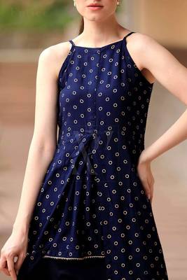 Navy Blue & Golden Strappy Golden Kurta With Straight Pants 3