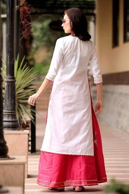 White Kurta With Fuchsia Skirt Set 2