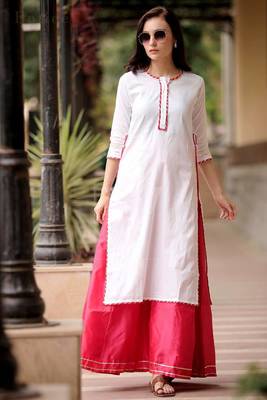 White Kurta With Fuchsia Skirt Set 4