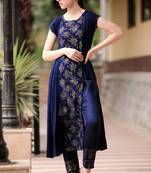 Navy Blue & Golden Panel Kurta With Straight Pants