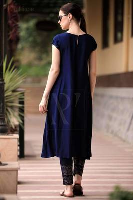 Navy Blue & Golden Panel Kurta With Straight Pants 2