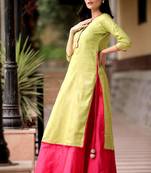 Lime Green Kurta With Fuchsia Skirt Set